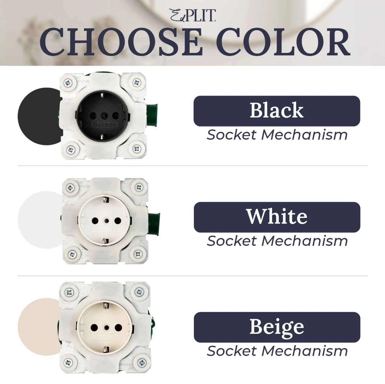 Mecanismo Enchufe Negro EDPLIT - Colores disponibles