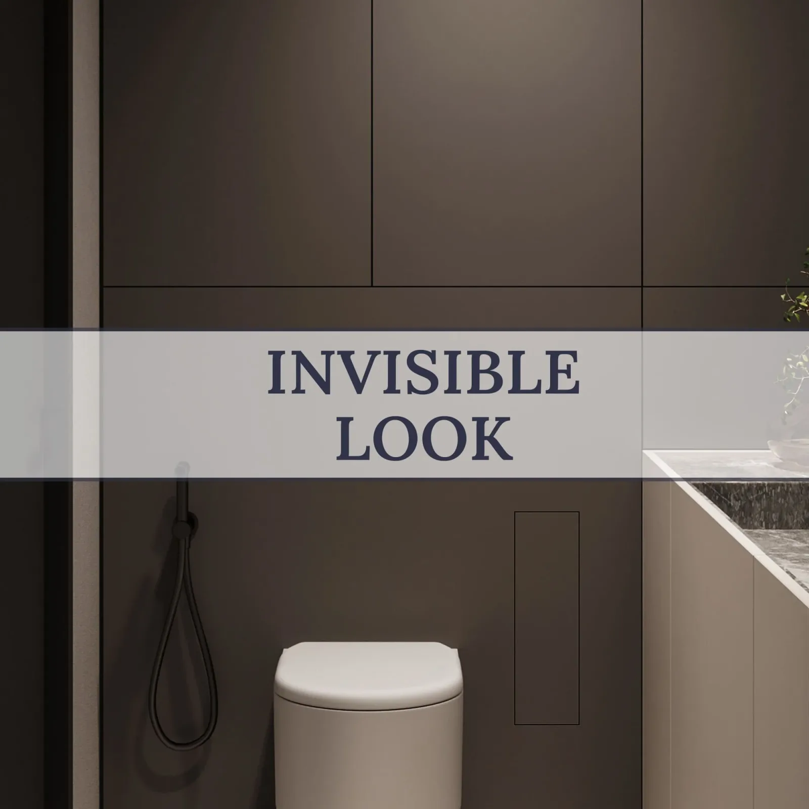 Ba&ntilde;o minimalista con escobillero oculto EDPLIT integrado en el azulejo junto al inodoro
