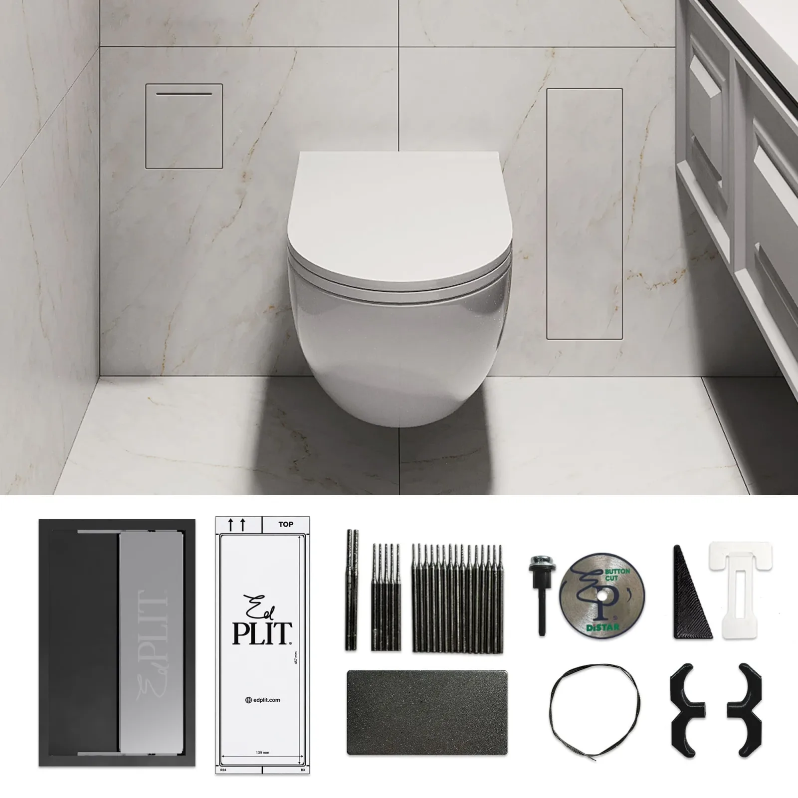 Accesorios de ba&ntilde;o ocultos EDPLIT instalados y kit del escobillero oculto