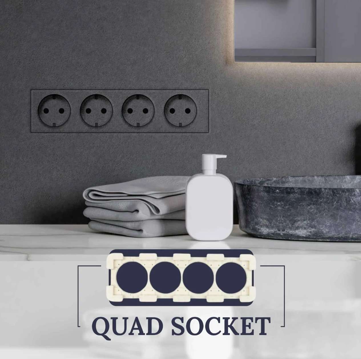 Mecanismo Enchufe invisible cuádruple EDPLIT - Vista frontal