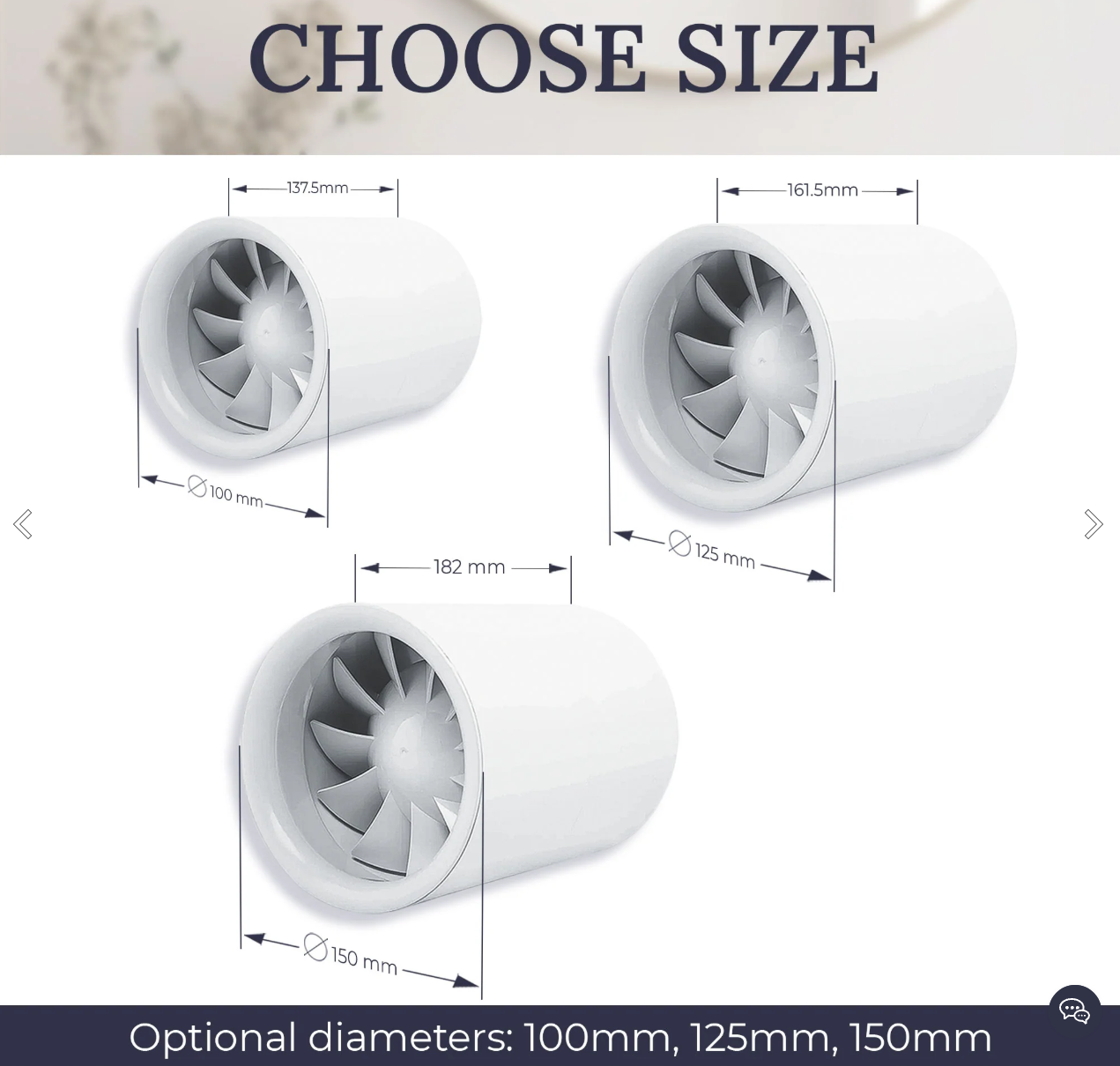 Vents Quietline 100mm Medidas